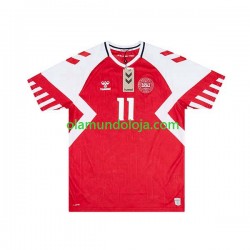Camisola Dinamarca Rasmus Hojlund 11 Homem Equipamento Primeiro 2023-2024 Manga Curta